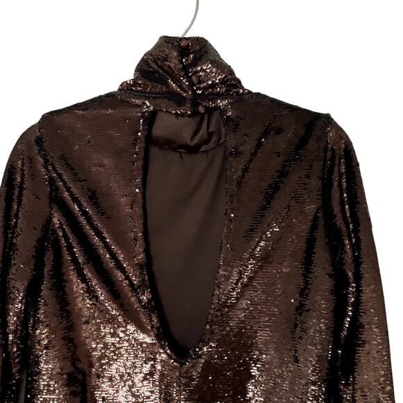 NWT Zara Sequin High Neck Metallic Cut Out Open Back Midi Dress Medium - Picture 7 of 9